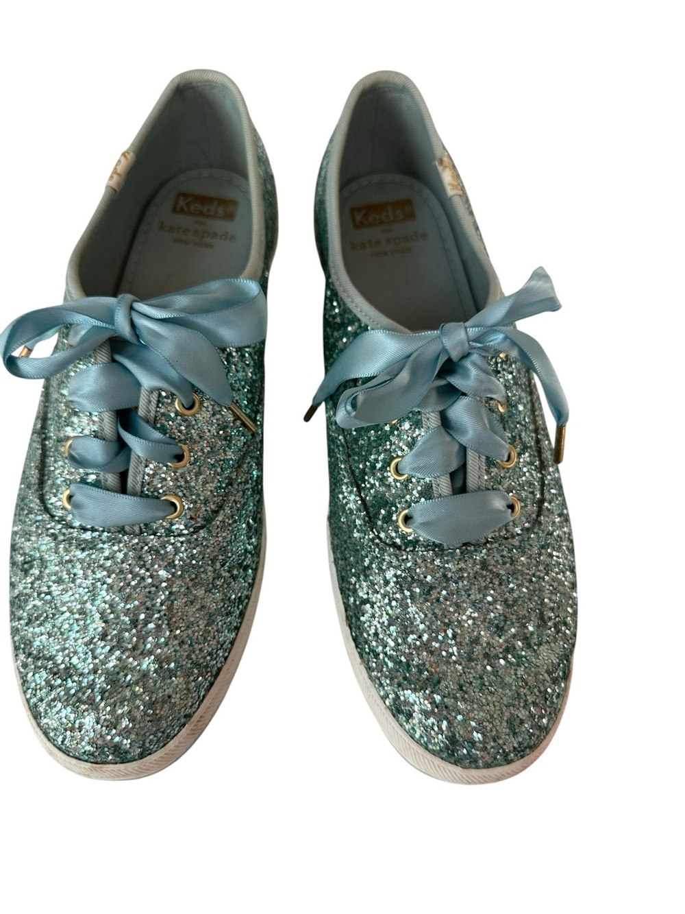 Keds X Kate Spade New York Champion Glitter Low-Top Sneakers, Aqua Blue, 7.5 - Picture 3 of 13